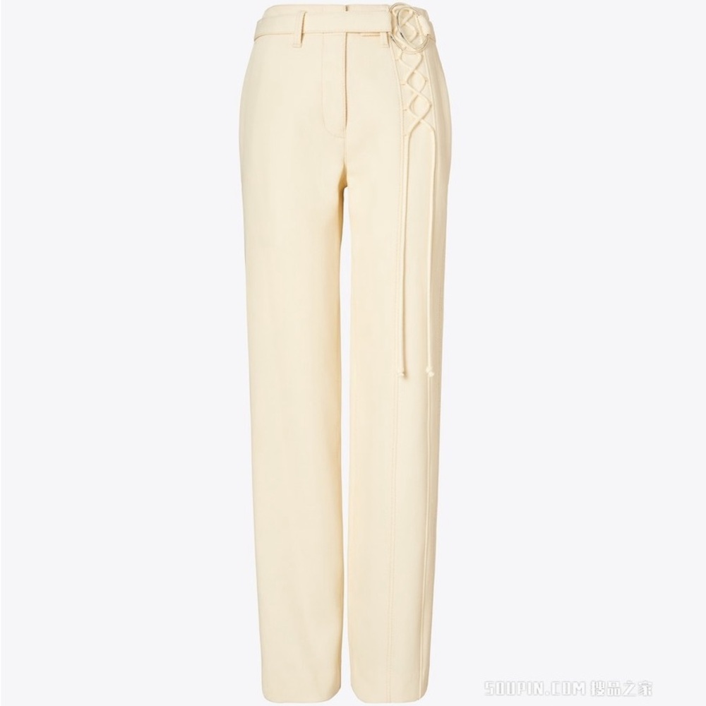 Tory Burch NEW Relaxed Multicolor Topstitch Pant French Cream